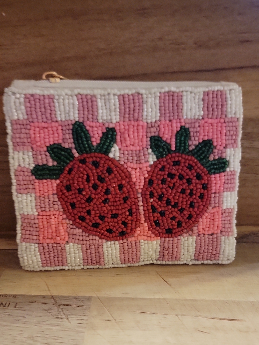 Strawberry beaded coin purse